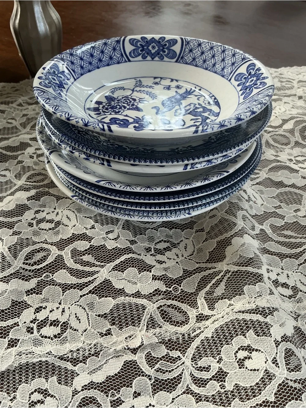 Churchill Staffordshire Mixed Lot Saucers Small Bowls Blue White Transferware